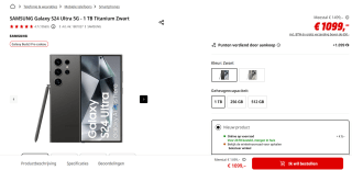 Samsung Galaxy S24 Ultra, 1TB opslag Zwart voor €1.099 bij de Mediamarkt