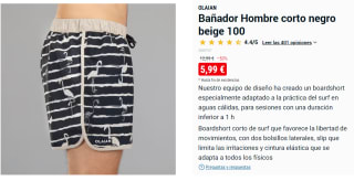 Bañador Hombre corto negro Olaian 100 por 5.99€