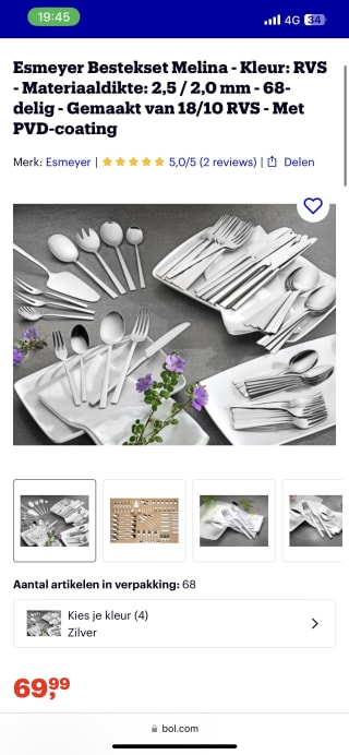 Esmeyer Bestekset Melina 68-delig bij Bol.com €69,99