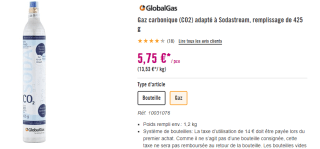 Recharge de gaz carbonique CO2 GlobalGas de 425g à 5,75€