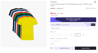 Pack 10 Camisetas manga corta 100% algodón para hombre por 15.71€