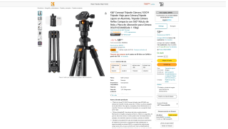 Trípode K&F Concept Trípode Cámara, 163CM en Aluminio 360° Rótula de Bola y Placa de Liberación K234A0 por 59€