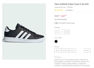 Tenis Adidas Grand Court K de Niño por $400 en Liverpool