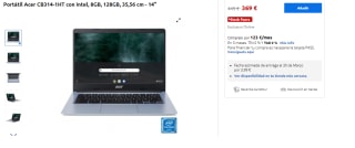 Ordenador Portátil Acer CB314-1HT con Intel, 8GB, 128GB, 35,56 cm - 14" por 369€