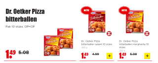 Dr. Oetker Pizza bitterballen per pak van 10 stuks voor €1,49 bij Dirk
