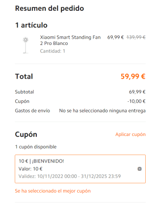 Xiaomi Smart Standing Fan 2 Pro por 59,99€