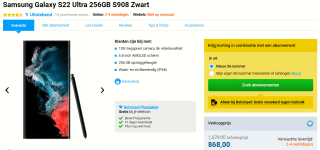 Samsung Galaxy S22 Ultra, 12GB, 256GB Zwart voor €871 bij Belsimpel