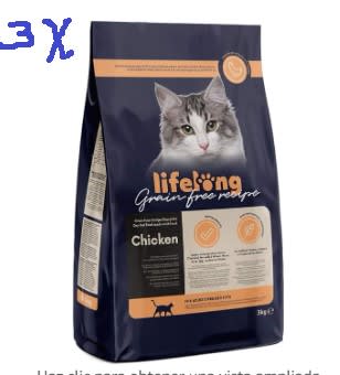 3ud 3kg Alimento seco para gatos adultos esterilizados con pollo fresco, receta sin cereales, por 39,47€