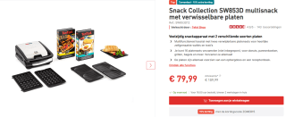 Snack Collection SW853D Multisnack met verwisselbare platen voor €68 bij Tefal