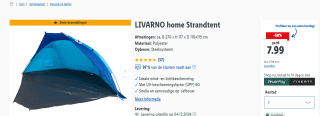 Strandtent B 270 x H 117 x D 110+115 cm voor €7,99 in de Lidl webshop