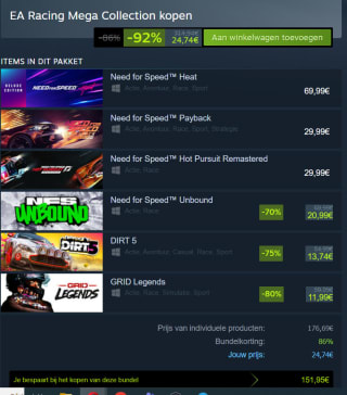 Racing Mega Collection voor €24,74 bij Steam