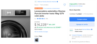 Lavasecadora Hisense PureJet Inverter en $14,228 | Mercado Libre