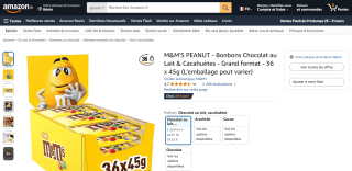 Chocolat au Lait & Cacahuètes 36 x 45g M&M'S Peanut à 24,32€