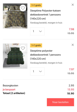 Beddengoed 1+1 gratis bij Wehkamp