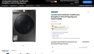 Samsung Lavasecadora Serie 53 9kg/6kg Inox WD90T534DBN por 443,87€ + 50€ reembolso