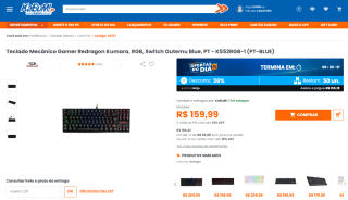 Teclado Gamer da Redragon, modelo Kumara RGB - R$ 159,99