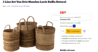 Prijsfouten! J-Line Set Van Drie Manden Lucie Raffia Naturel voor €19,99 bij Bol.com