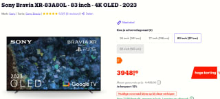 Sony Bravia XR-83A80L - 83 inch - 4K OLED - 2023 voor €3.948,99 bij Bol.com