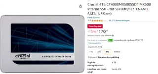 Crucial MX500 4TB SATA TLC SSD voor €170,04 bij Amazon Belgie