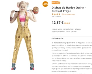 Disfraz de Harley Quinn Birds of Prey por 12,87€