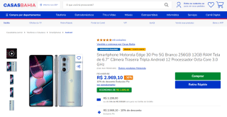 Smartphone da Motorola, modelo Moto Edge 30 Pro de 256GB - R$ 2.969,10