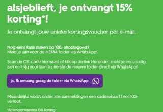 15% korting na inschrijving winactie bij Hema