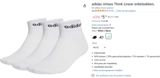 adidas Sportswear Linear Gevoerde Enkelsokken 3 Paar voor €5,13 bij Amazon