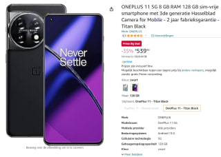 OnePlus 11, 8GB ram, 128GB opslag Zwart voor €539,99 bij Amazon