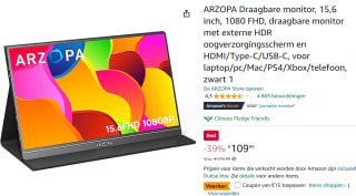 Arzopa portable monitor 15,6" S1 table USB-C voor €94,99 bij Amazon.de
