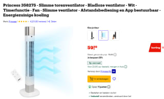 Princess 358275 - Slimme torenventilator voor €59,99 bij Bol