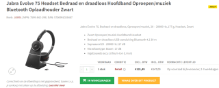 Jabra Evolve 75 bedrade headset voor €147 bij Redshell