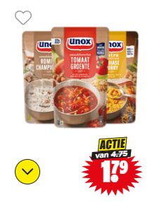 Alle Unox soep in zak voor €1,79 bij Dirk