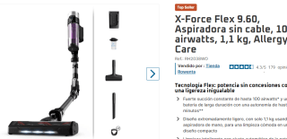 Aspiradora Rowenta X-Force 9.60 Allergy + Bateria extra de regalo por 182€