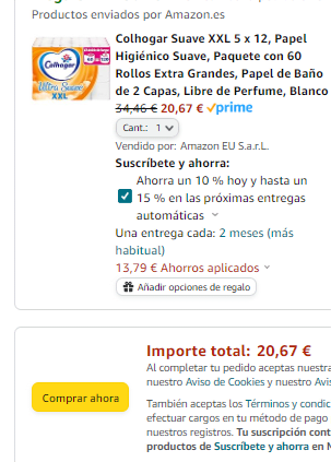Colhogar Suave XXL 5 x 12, Papel Higiénico Suave, Paquete con 60 Rollos Extra Grandes por 20,67€
