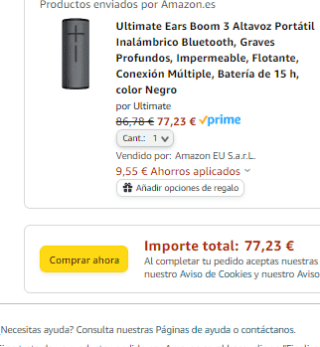 Altavoz inalámbrico Ultimate Ears Boom 3 por 86,78€ varios colores