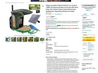 Comedero Pajaros Exterior con Camara 1080P HD Reconocimiento AI de Aves 6W Panel Solar 64G Tarjeta a solo 79,99€