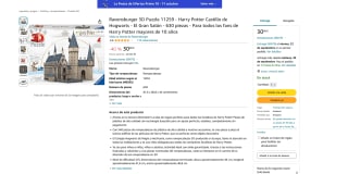 Ravensburger 3D Puzzle 11259 Harry Potter Castillo de Hogwarts El Gran Salón 630 piezas por 30€