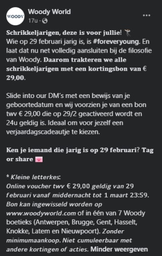 Gratis Woody World cadeaubon van €29 voor jarigen op 29/02