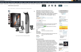 Afeitadora Masculina 3 en 1 Peine Ajustable para Cuerpo y Zona Intima Seco y Húmedo LED y Recargable Tipo-C por solo 21,99€