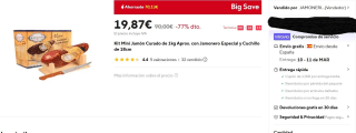 Kit Mini Jamón Curado de 1kg Aprox. con Jamonero Especial y Cuchillo de 18cm por 19,87€