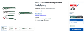PARKSIDE Sanitairtangenset voor €6,99 bij Lidl