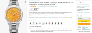 Citizen tsuyosa jaune à 210,95€