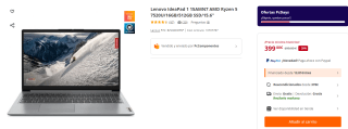 Portatil Lenovo IdeaPad 1 15AMN7 AMD Ryzen 5 7520U/16GB/512GB SSD/15.6" por 399€