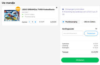 €10 korting op LEGO bij minimale besteding van €50 bij Smyths Toys
