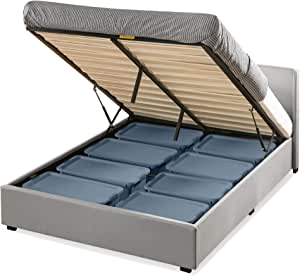Estructura de cama con somier tapizado, elevador de gas y almacenamiento, 150 x 200 cm por 232,99€