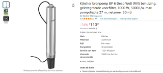 Kärcher bronpomp BP 6 Deep Well voor €110,95 bij Amazon