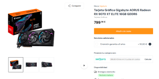 Tarjeta Gráfica Gigabyte AORUS Radeon RX 9070 XT ELITE 16GB GDDR6 por 799,96€