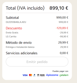 TV LG OLED55B46LA 55" OLED UltraHD 4K WebOS24 AI ThinQ por 899,10€