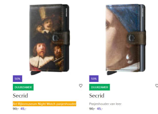 Secrid Miniwallet Art Rijksmuseum night watch en Het Meisje met de Parel pasjeshouders voor €45 p.s. bij de bijenkorf