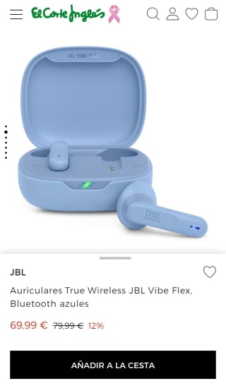 Auriculares True Wireless JBL Vibe Flex, Bluetooth azules por 69,99€.